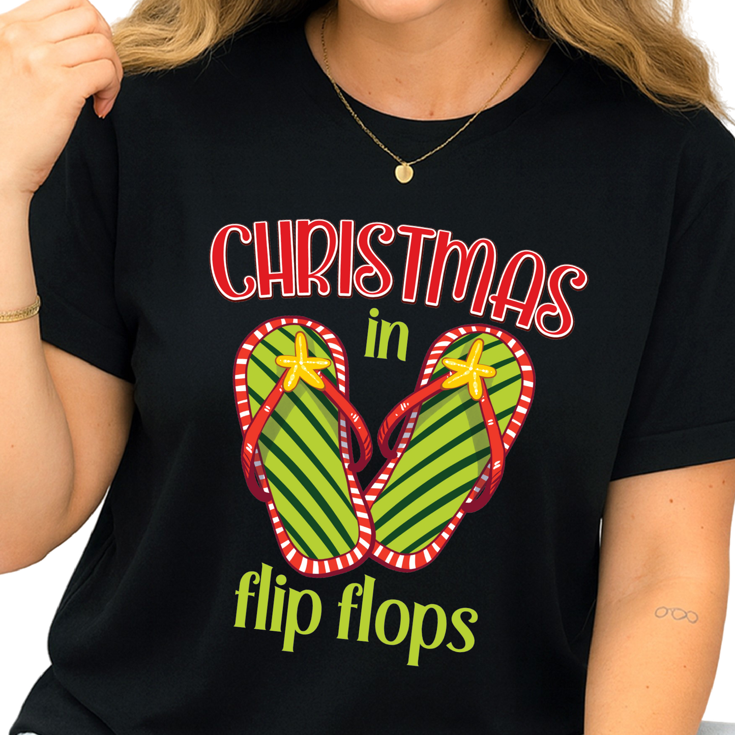 Christmas in Flip Flops DTF Transfer – Tropical Summer Christmas Ready to Press Heat Transfer