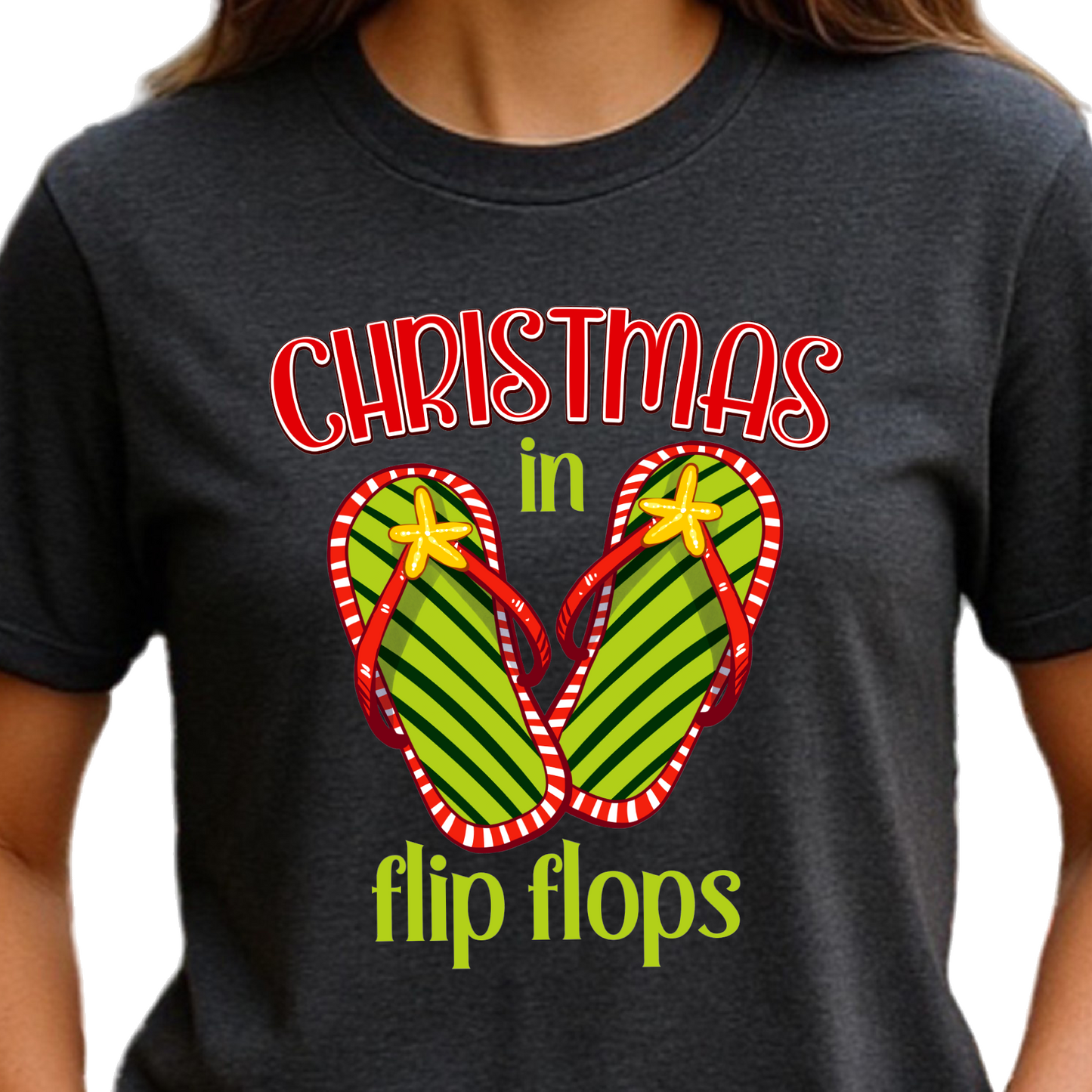Christmas in Flip Flops DTF Transfer – Tropical Summer Christmas Ready to Press Heat Transfer