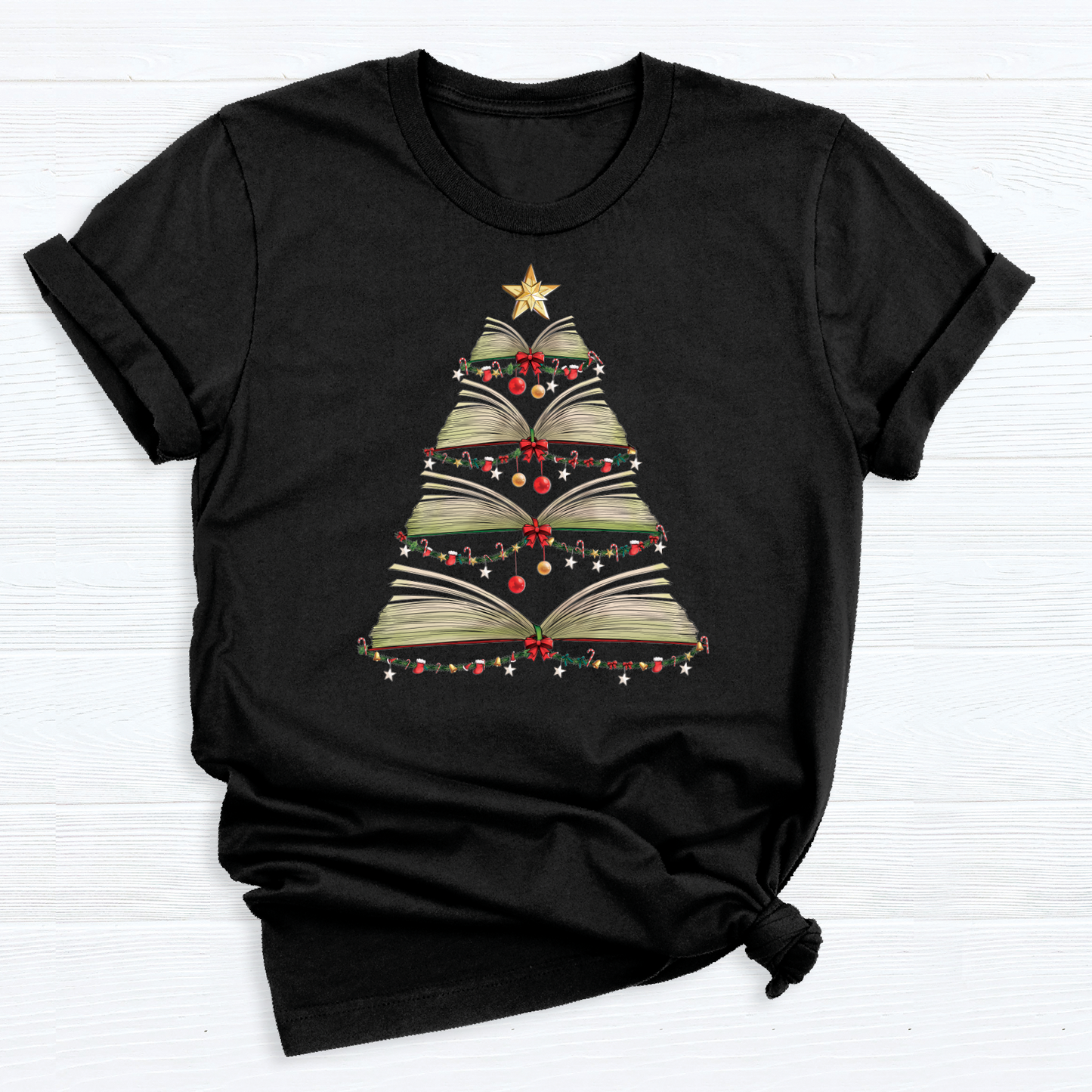 Books Tree Christmas DTF Transfer – Book Lover Holiday Ready to Press Heat Transfer