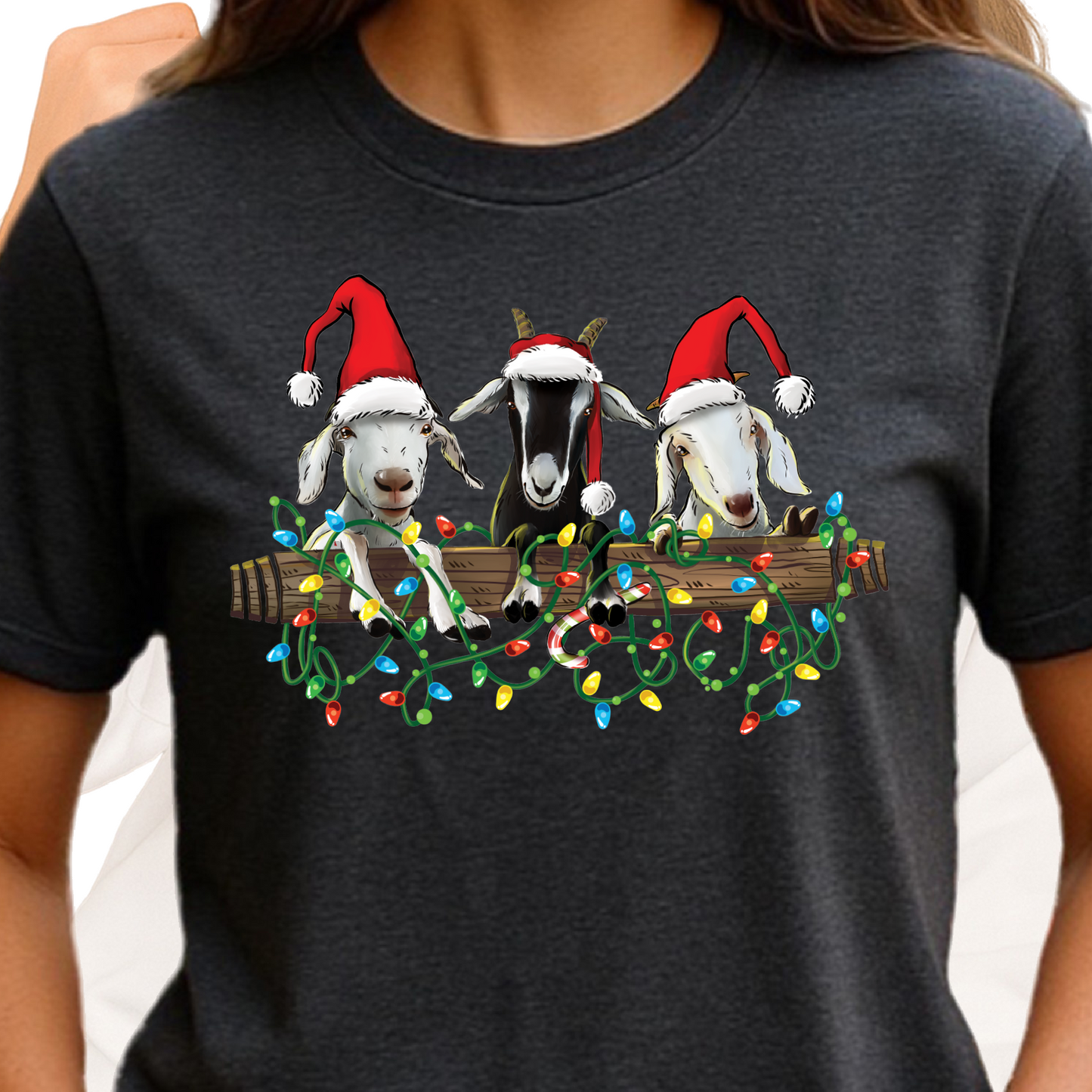 Santa Hat Goat Christmas DTF Transfer – Funny Farm Animal Holiday Ready to Press