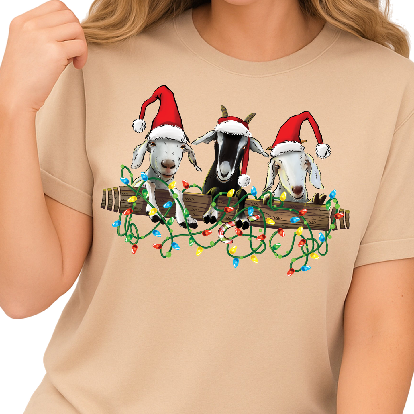 Santa Hat Goat Christmas DTF Transfer – Funny Farm Animal Holiday Ready to Press