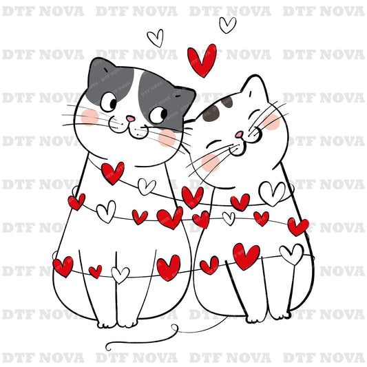 Valentine Cat Couple DTF Transfer – Ready to Press Heat Transfers - DTF NOVA