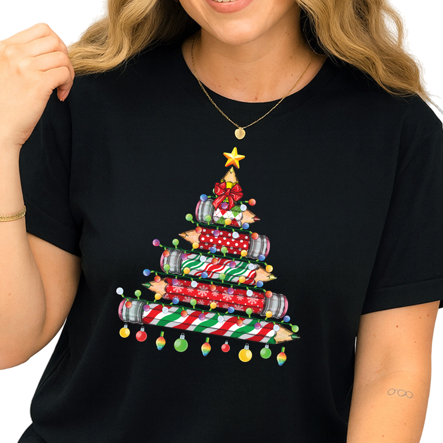 Christmas Pencil Tree Teacher DTF Transfer – Ready to Press Heat Transfers