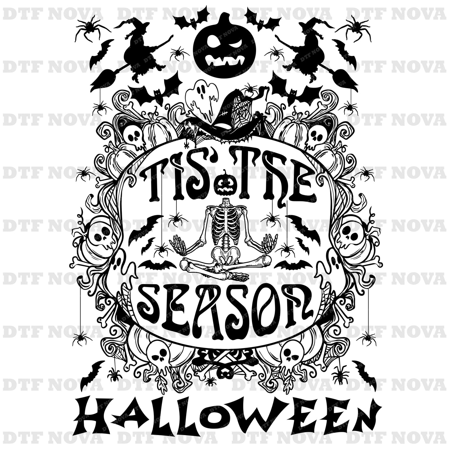 Tis The Season DTF Transfer – Halloween Skeleton Ready to Press Heat Transfer