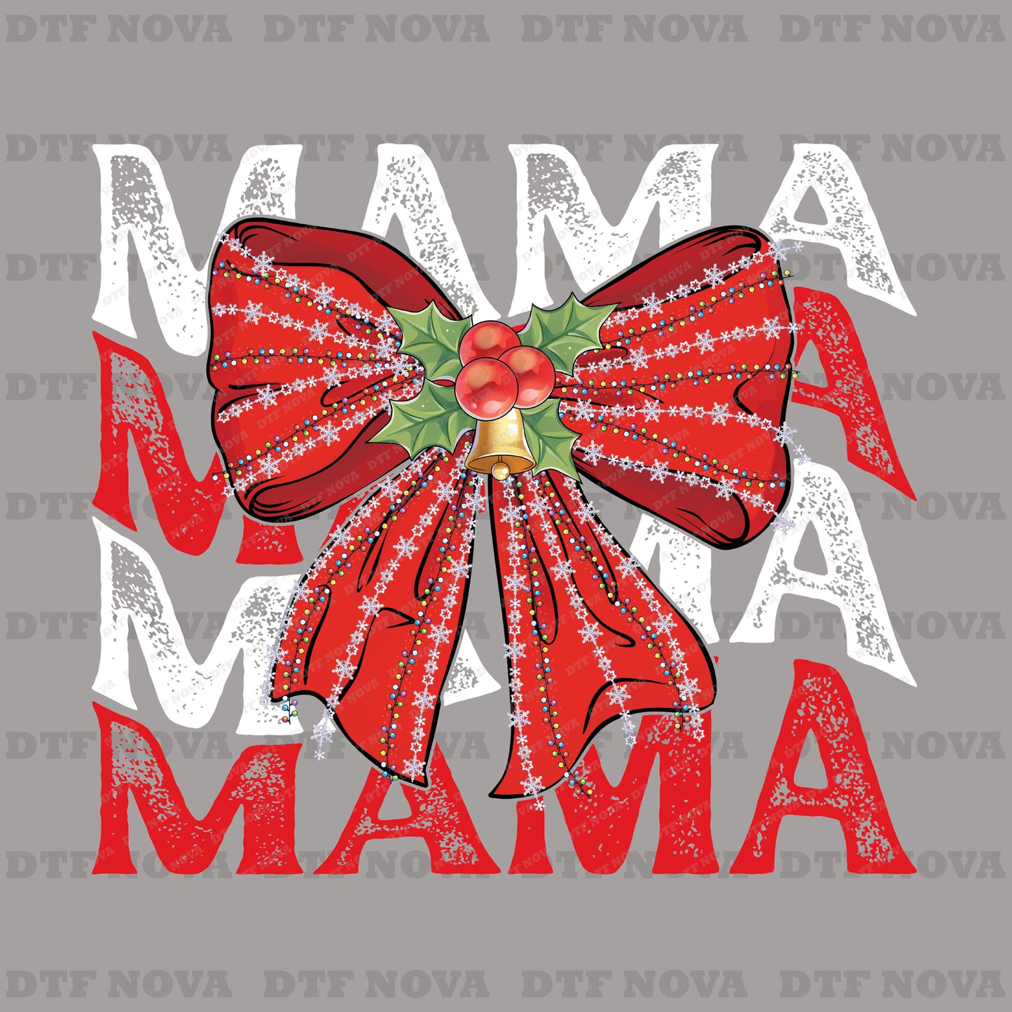 Christmas Mama DTF Transfer – Coquette Bow Holiday Ready to Press