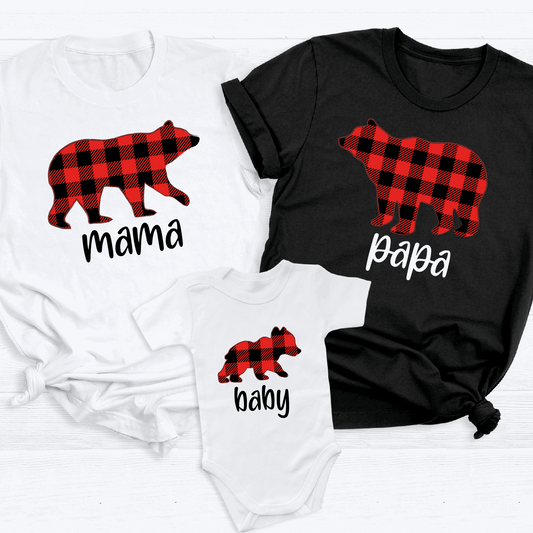 Buffalo Plaid Bear Family DTF Transfer – Christmas Matching Ready to Press Heat Transfer - DTF NOVA