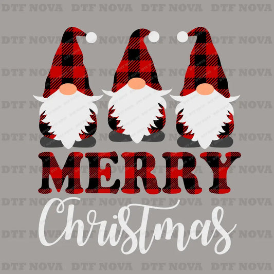 Buffalo Plaid Gnomes Merry Christmas DTF Transfer – Holiday Ready to Press - DTF NOVA