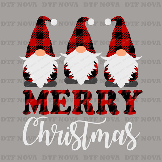 Buffalo Plaid Gnomes Merry Christmas DTF Transfer – Holiday Ready to Press - DTF NOVA