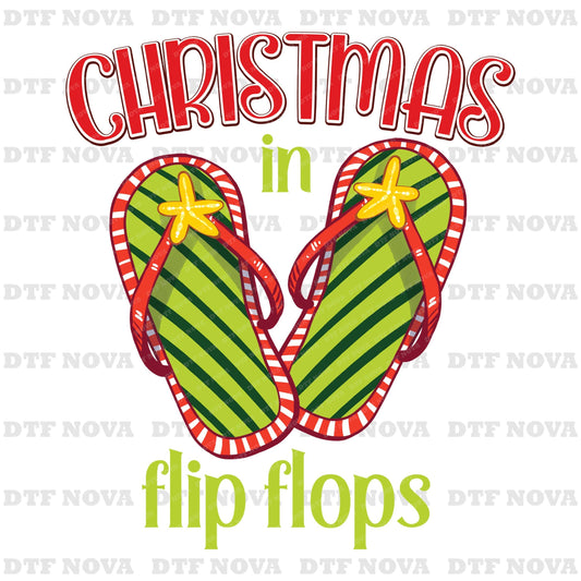 Christmas in Flip Flops DTF Transfer – Tropical Summer Christmas Ready to Press Heat Transfer - DTF NOVA