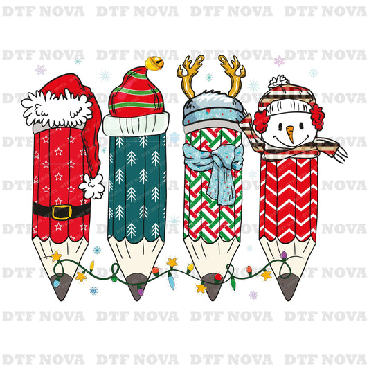 Christmas Teacher Pencil Tree DTF Transfer – Holiday Teacher Shirt Ready to Press - DTF NOVA