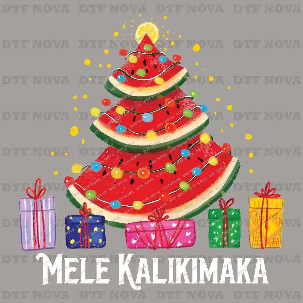Tropical Christmas Watermelon Tree DTF Transfer – Mele Kalikimaka Summer Holiday Shirt Design - DTF NOVA