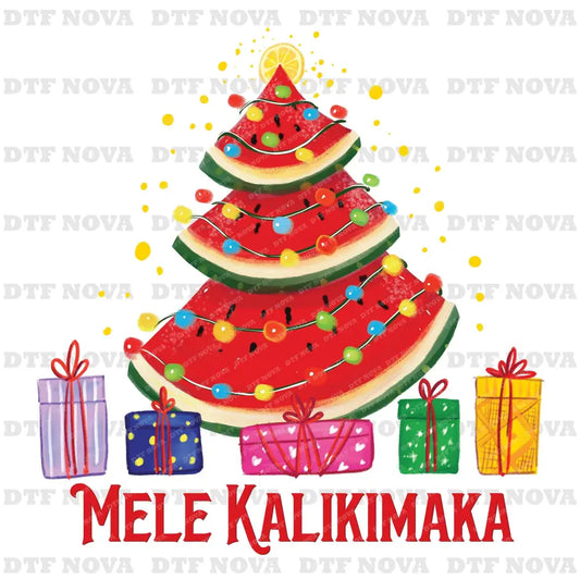 Tropical Christmas Watermelon Tree DTF Transfer – Mele Kalikimaka Summer Holiday Shirt Design - DTF NOVA