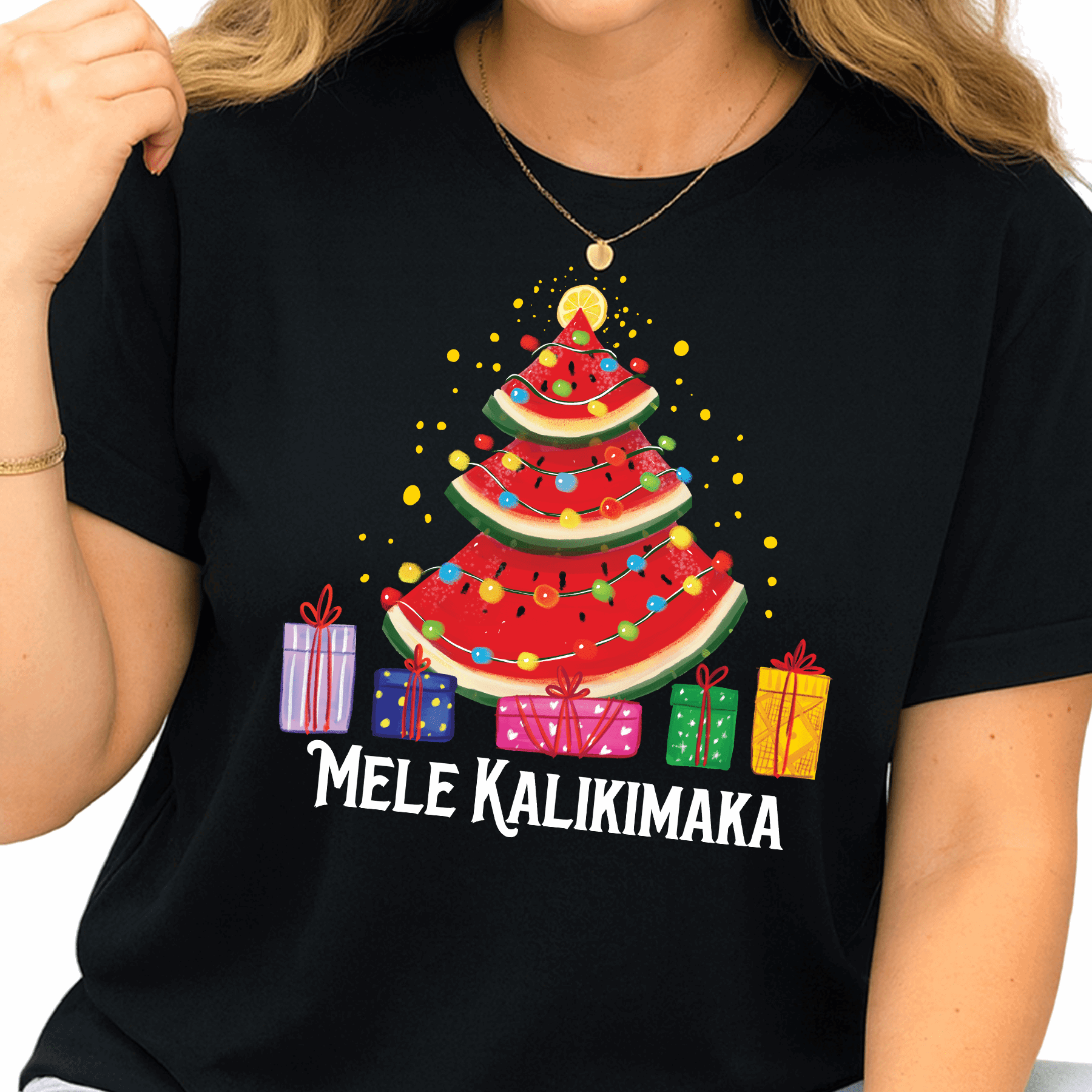Tropical Christmas Watermelon Tree DTF Transfer – Mele Kalikimaka Summer Holiday Shirt Design - DTF NOVA
