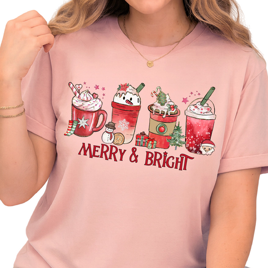 Merry and Bright DTF Transfer – Christmas Coffee Latte Holiday Ready to Press Heat Transfer