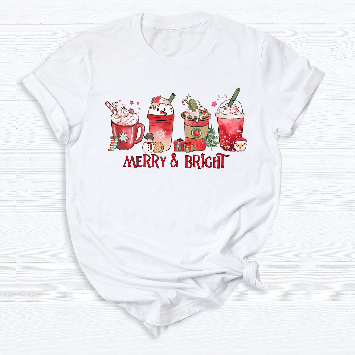 Merry and Bright DTF Transfer – Christmas Coffee Latte Holiday Ready to Press Heat Transfer