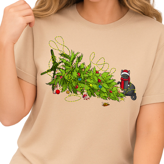 Christmas Tree Cat DTF Transfer – Funny Holiday Cat Mom Ready to Press Heat Transfer