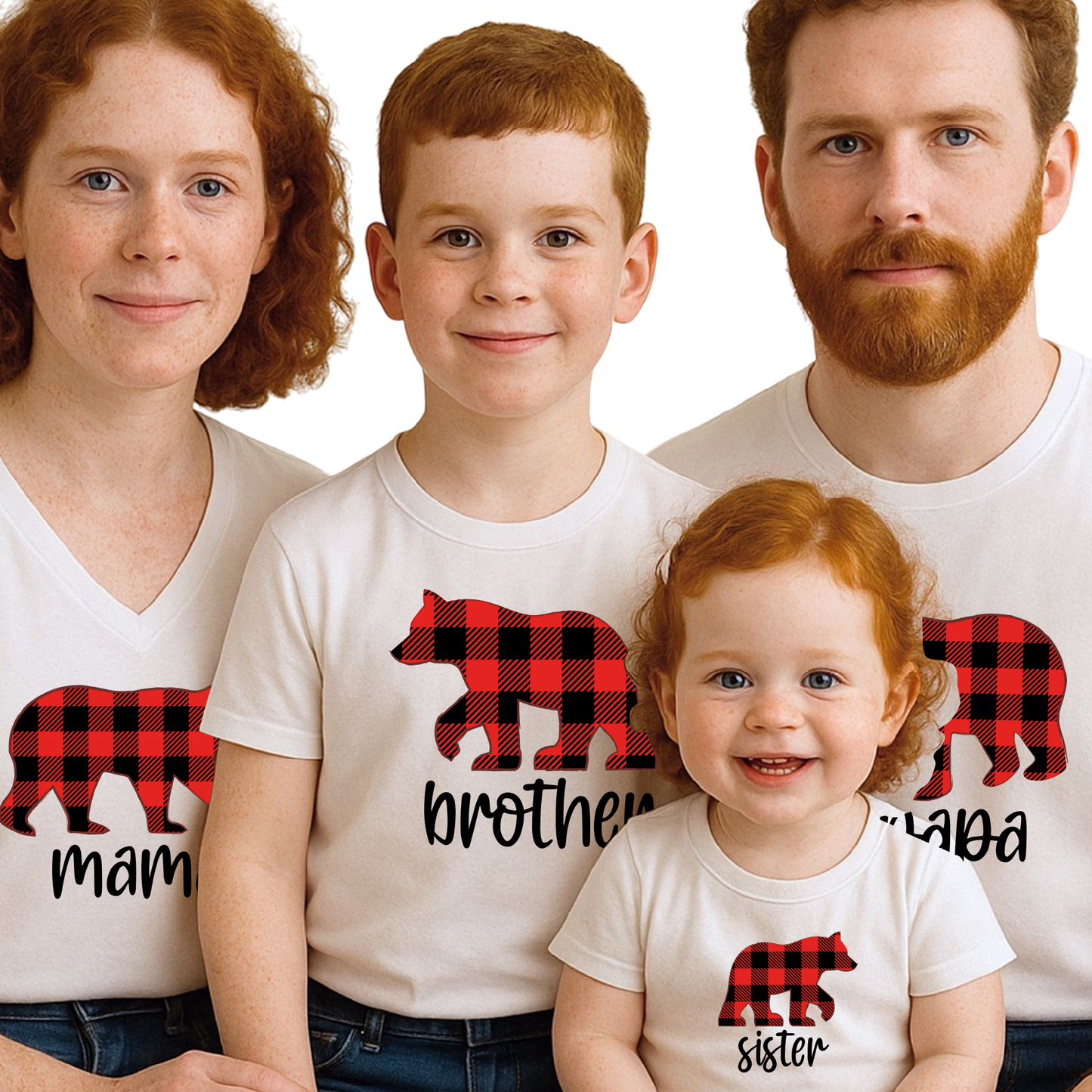 Buffalo Plaid Bear Family DTF Transfer – Christmas Matching Ready to Press Heat Transfer