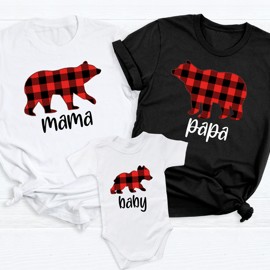 Buffalo Plaid Bear Family DTF Transfer – Christmas Matching Ready to Press Heat Transfer