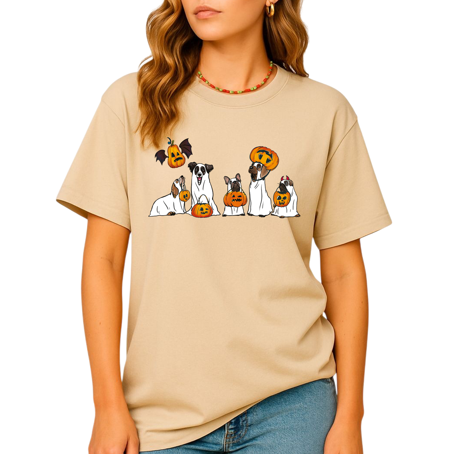 Cute Ghost Dogs Halloween DTF Transfer | Ready to Press | Pumpkin Dog Lover Halloween Heat Transfer