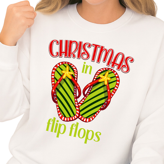 Christmas in Flip Flops DTF Transfer – Tropical Summer Christmas Ready to Press Heat Transfer