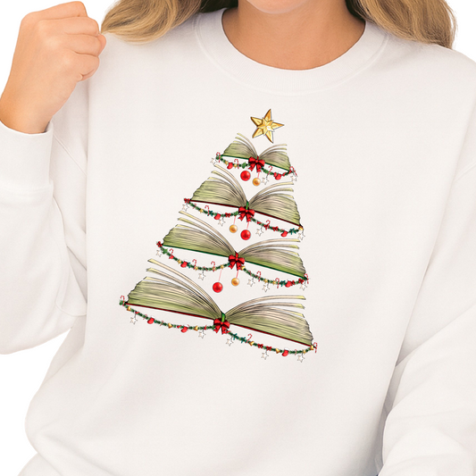 Books Tree Christmas DTF Transfer – Book Lover Holiday Ready to Press Heat Transfer