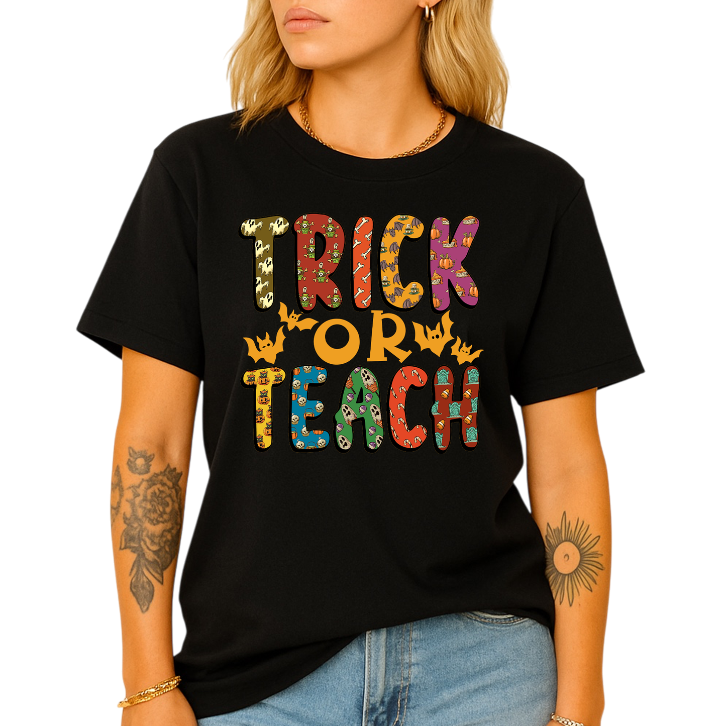 Trick or Teach DTF Transfer – Funny Teacher Halloween Ready to Press Heat Transfer