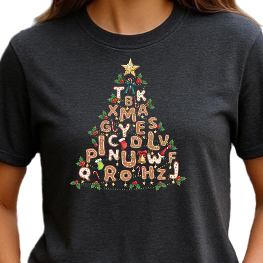 Alphabet Christmas Tree DTF Transfer – Teacher Holiday Lights Ready to Press