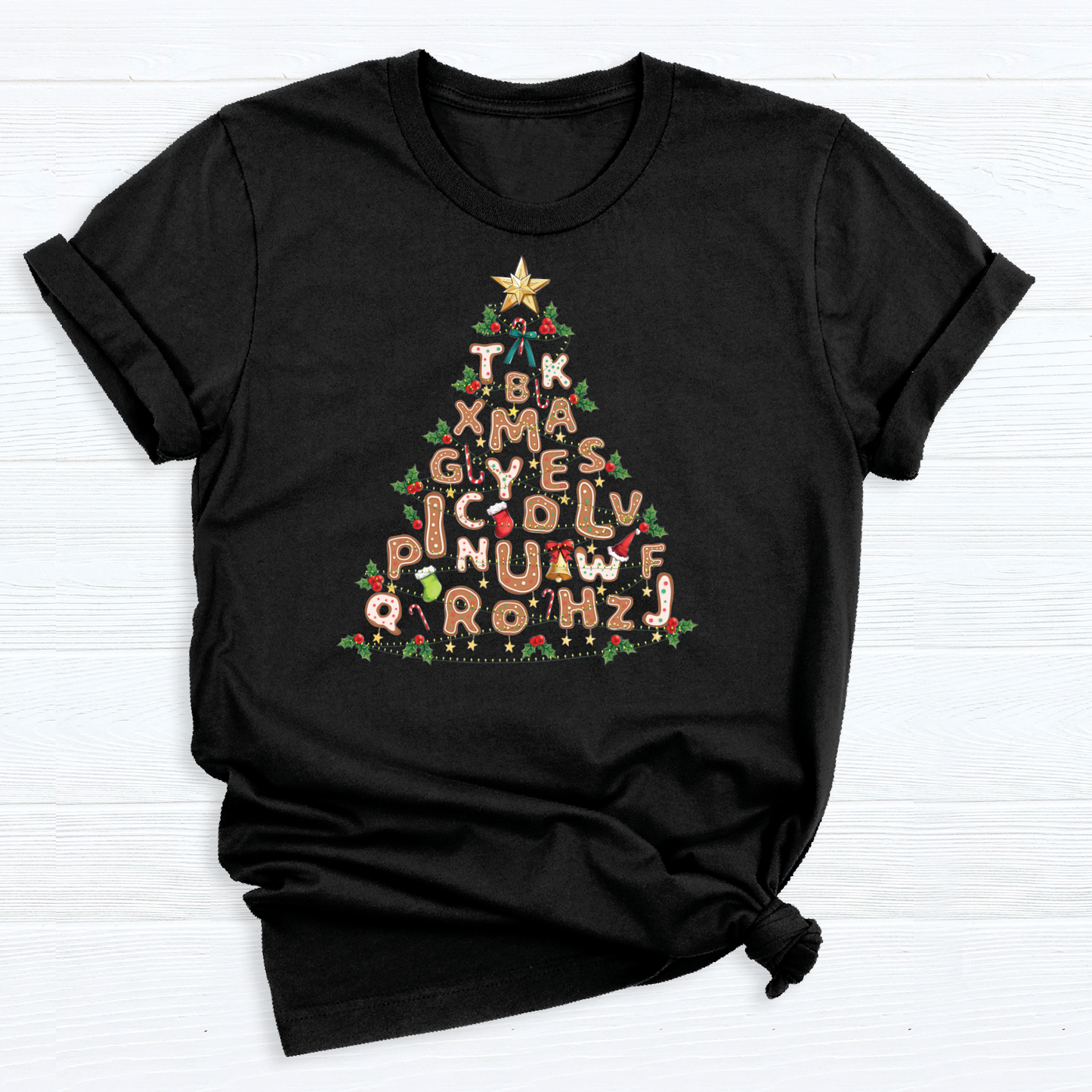 Alphabet Christmas Tree DTF Transfer – Teacher Holiday Lights Ready to Press