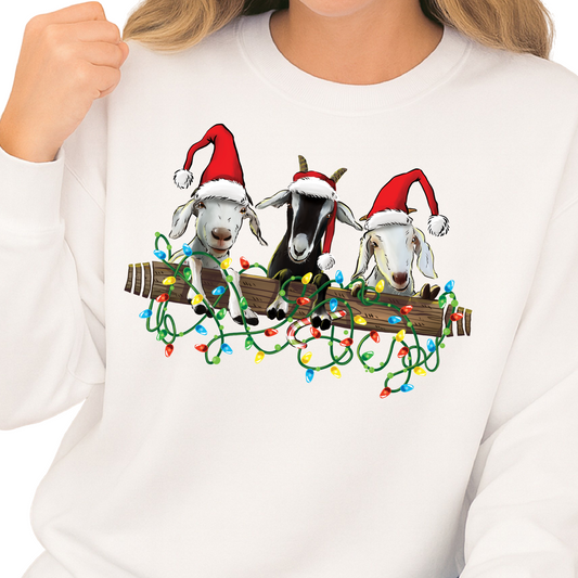 Santa Hat Goat Christmas DTF Transfer – Funny Farm Animal Holiday Ready to Press