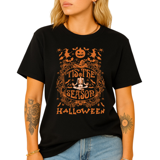 Tis The Season DTF Transfer – Halloween Skeleton Ready to Press Heat Transfer