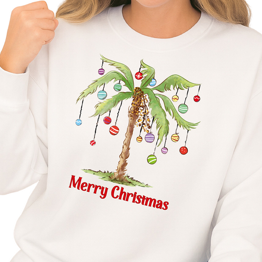 Merry Palm Tree Christmas DTF Transfer – Tropical Holiday Beach Ready to Press Heat Transfer