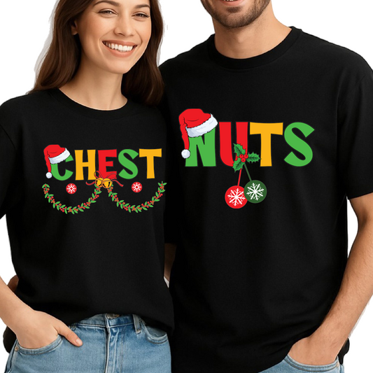 Chest Nuts Christmas DTF Transfer – Funny Couple Matching Holiday Ready to Press