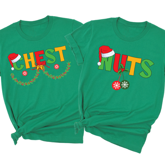 Chest Nuts Christmas DTF Transfer – Funny Couple Matching Holiday Ready to Press