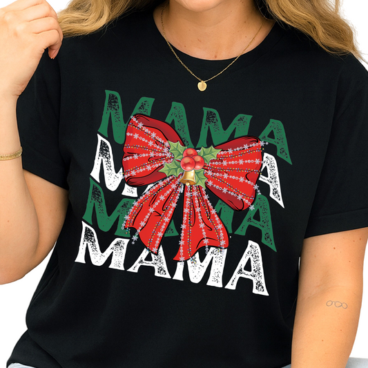 Christmas Mama DTF Transfer – Coquette Bow Holiday Ready to Press