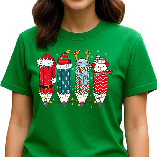 Christmas Teacher Pencil Tree DTF Transfer – Holiday Teacher Shirt Ready to Press