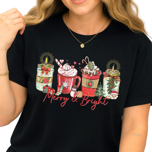 Merry and Bright Christmas Coffee DTF Transfer – Ready to Press Heat Transfers