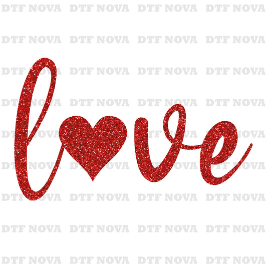 Valentine Love Heart Glitter DTF Transfer – Ready to Press - DTF NOVA