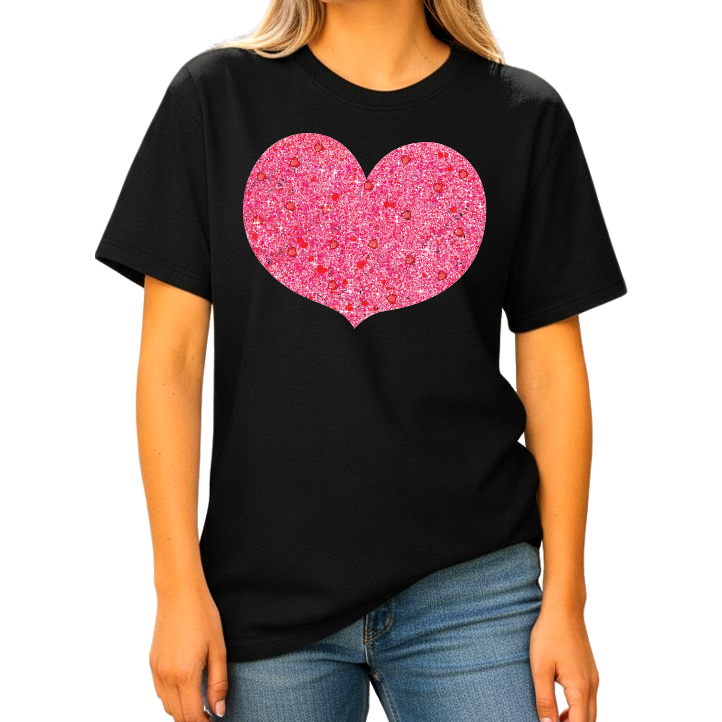 Glitter Pink Heart Valentine DTF Transfer – Ready to Press - DTF NOVA
