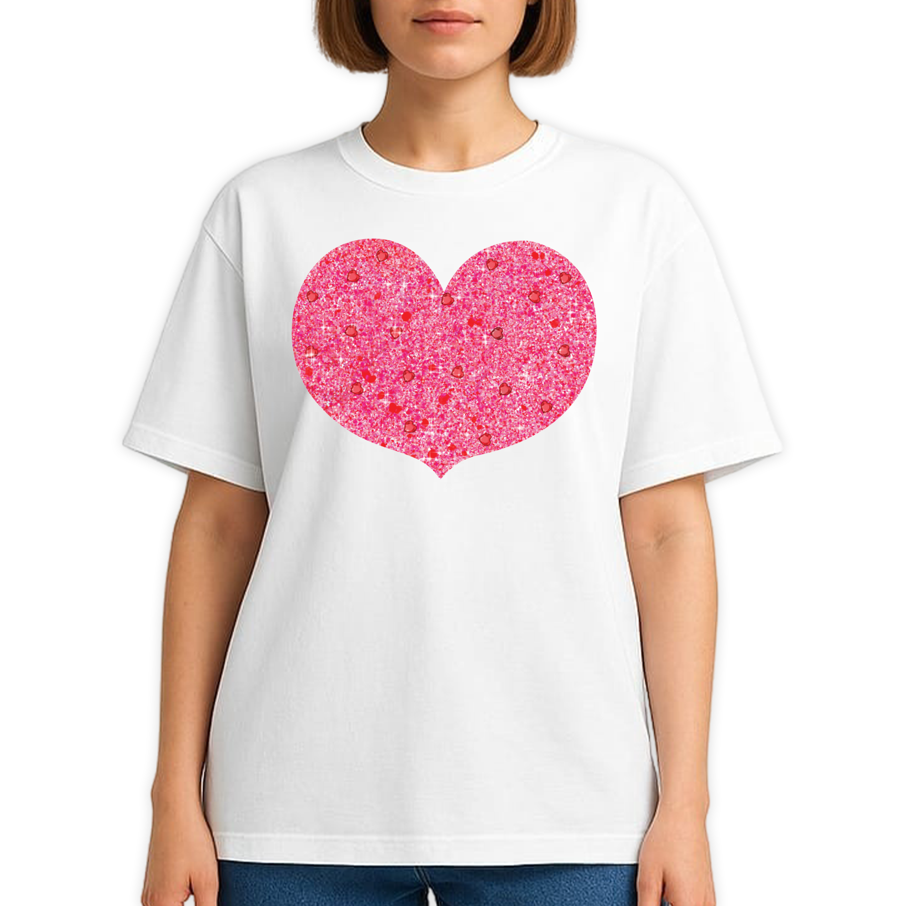 Glitter Pink Heart Valentine DTF Transfer – Ready to Press - DTF NOVA