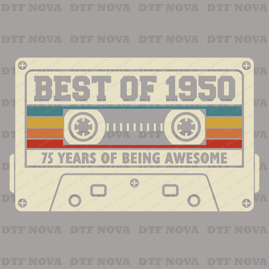 1950 Vintage Cassette 75th Birthday DTF Transfer – Ready to Press Heat Transfers - DTF NOVA