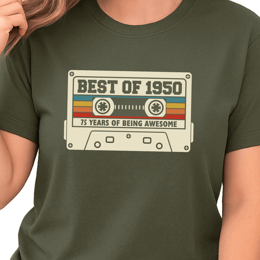 1950 Vintage Cassette 75th Birthday DTF Transfer – Ready to Press Heat Transfers - DTF NOVA