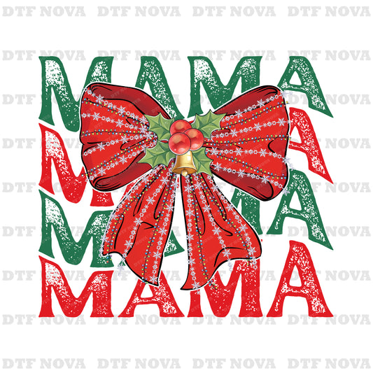 Christmas Mama DTF Transfer – Coquette Bow Holiday Ready to Press