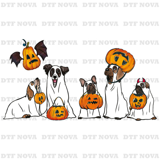 Cute Ghost Dogs Halloween DTF Transfer | Ready to Press | Pumpkin Dog Lover Halloween Heat Transfer
