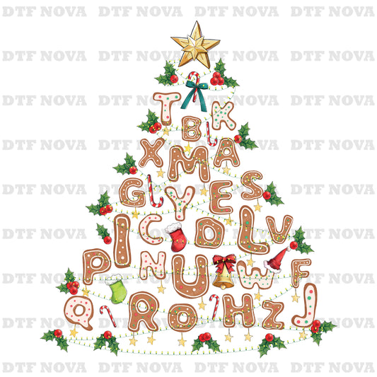Alphabet Christmas Tree DTF Transfer – Teacher Holiday Lights Ready to Press