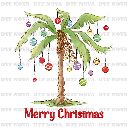 Merry Palm Tree Christmas DTF Transfer – Tropical Holiday Beach Ready to Press Heat Transfer