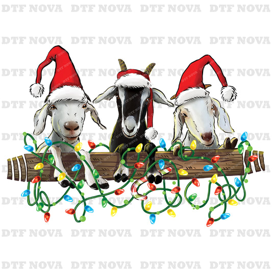 Santa Hat Goat Christmas DTF Transfer – Funny Farm Animal Holiday Ready to Press