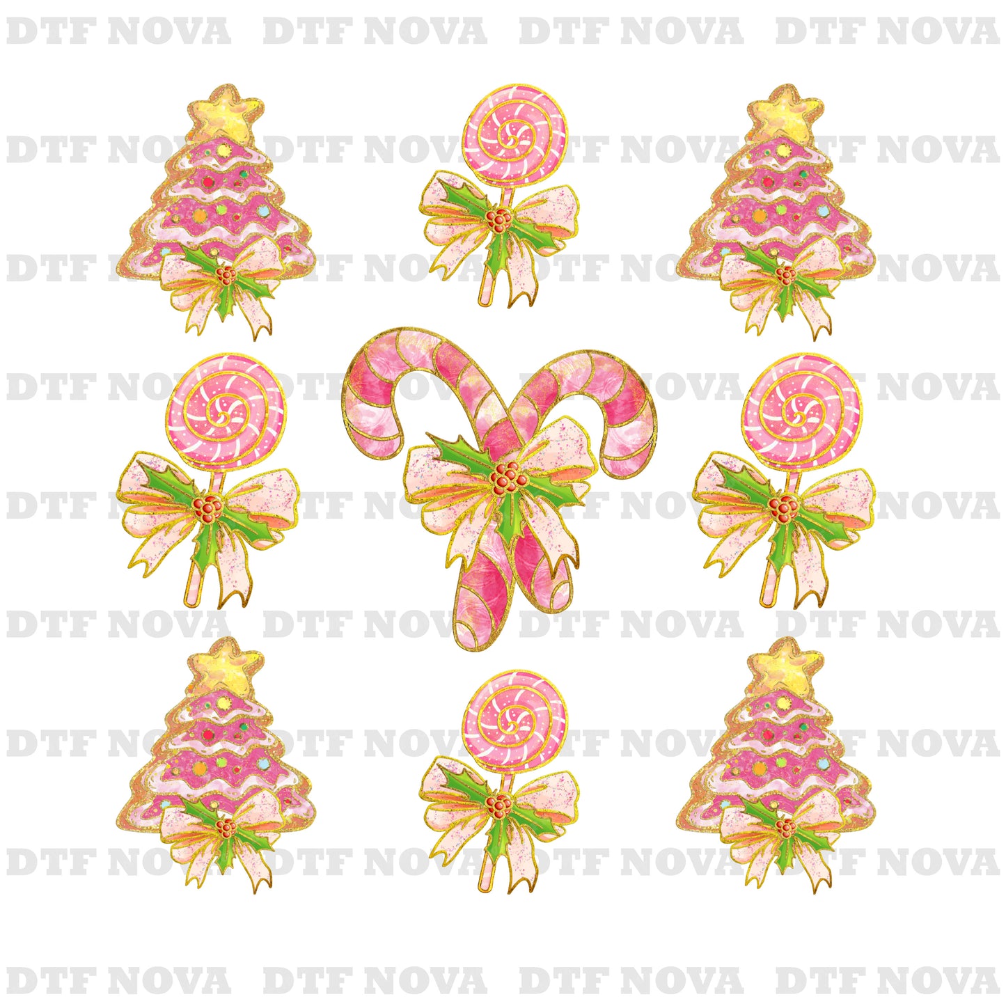 Christmas Lollipop DTF Transfer – Candy Cane Bow Holiday Ready to Press