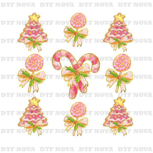Christmas Lollipop DTF Transfer – Candy Cane Bow Holiday Ready to Press