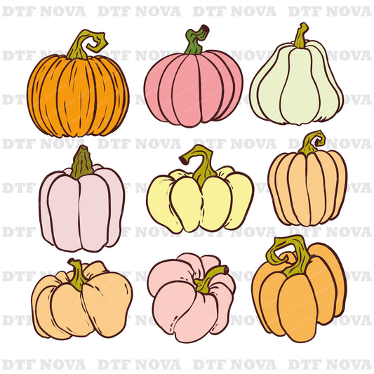 Fall Pumpkin DTF Transfer | Ready to Press Autumn Pumpkins Heat Transfer | Thanksgiving & Halloween DTF Design