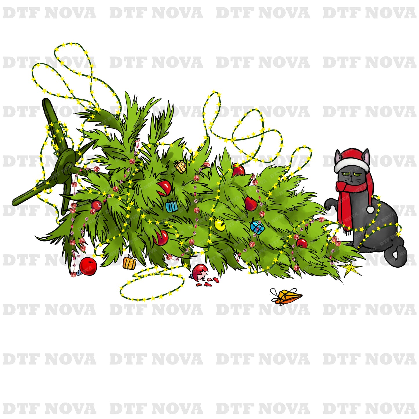 Christmas Tree Cat DTF Transfer – Funny Holiday Cat Mom Ready to Press Heat Transfer